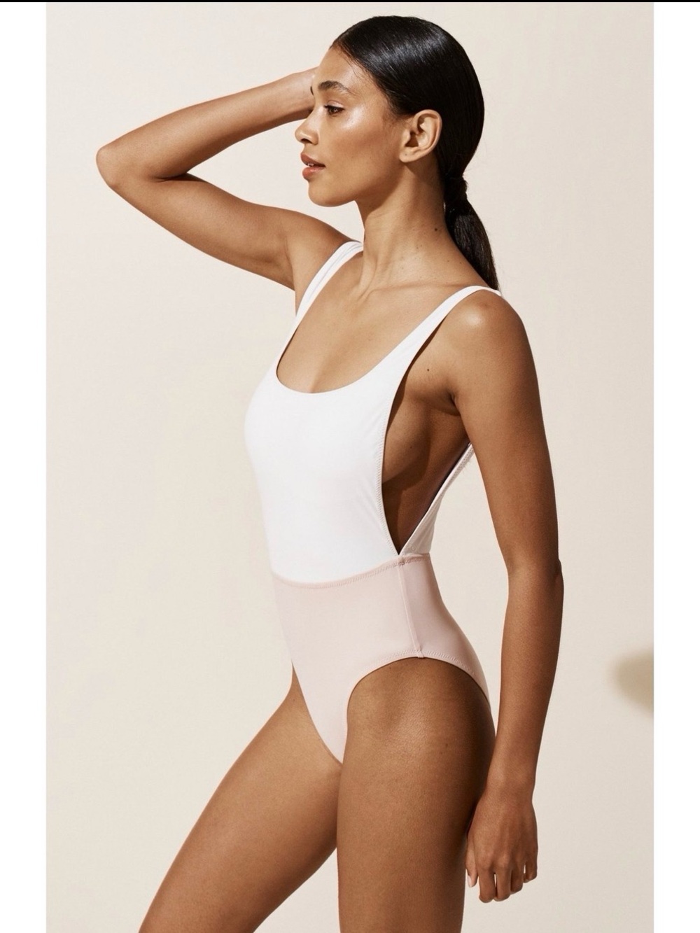 NWT Two-Tone Scoop Back One-Piece Swimsuit in White and Blush